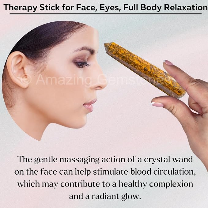 Amazing Gemstone Mariyam Jasper Crystal Wand Massage Stick - Pelvic Wand Gua Sha for Adults - Crystals and Healing Stones Massage Wands for Adults Gifts (Pointed)