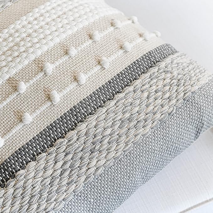 Gray Boho Throw Pillow Cover 20x20 Grey Decorative Accent Pillow for Couch Square Woven Textured Pillowcase Modern Farmhouse Pillow for Bed Bohemian Pillow Cover (Pack of 1)