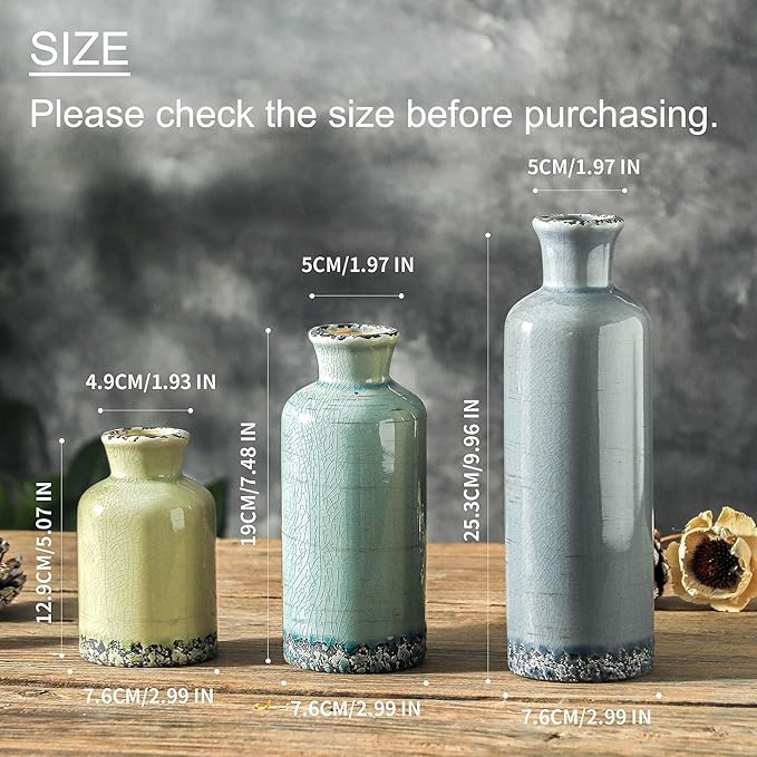 Ceramic Vase Set of 3, Flower Vases Home Decor, Neutral Pottery Rustic Farmhouse Decorative Vases Modern Decor for Table Mantel Entryway Bookshelf Living Room Kitchen Bedroom - Multicolor
