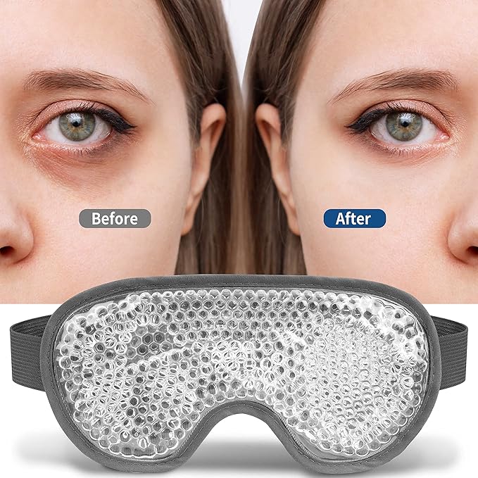 Cooling Eye Mask with Gel Bead, Reusable Cold Compress Ice Pack Sleeping Eye Cooling Pads for After Eyelid Surgery, Puffiness, Puffy Eyes, Headache, Migraine Relief(Grey)