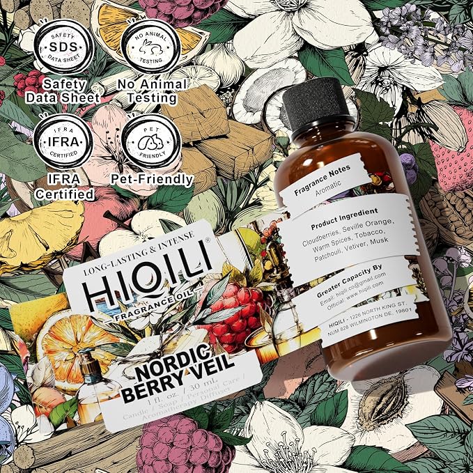 HIQILI Nordic Berry Veil Fragrance Oil for Home Diffuser, Candle & Soap Making Supplies, Luxury Hotel Scent, Essential Oil - 1 Fl Oz