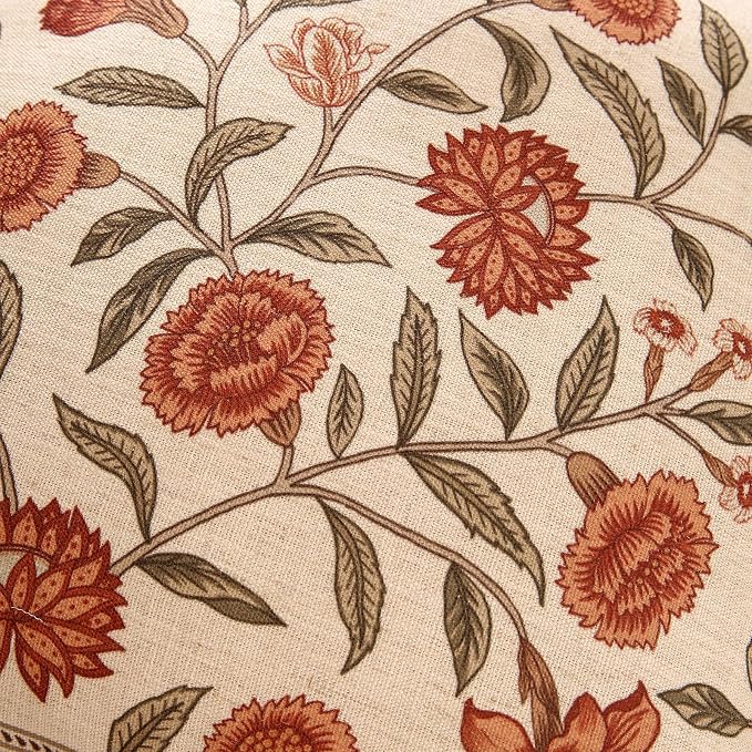 French Linen Rectangle Throw Pillow Cover,Set of 2,28"x12"-Albano A | Designer Vintage Pillow Cover,Concealed Zipper Design,Orange Floral Pattern,Sofa,Bedroom,Living Room,Lounge Chairs