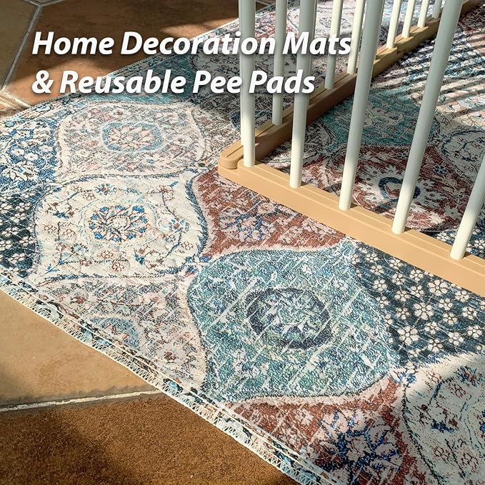 nunubaby Washable Pee Pads for Dogs, Stylish, Non-Slip and Leak-Proof Pee Pads. Reusable Potty Pads for Dogs for Crates and Floors.(Dark Red/Multi,72" x72" )