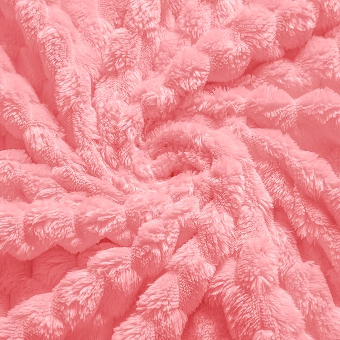 Vessia Flannel Fleece Throw Blanket(50x70 inch), 3D Jacquard Pink Fuzzy and Warm Blanket for Couch,Sofa,Bed,Chair, 300GSM Super Soft Touch Cozy Lightweight Throw for All-Season Home Decor