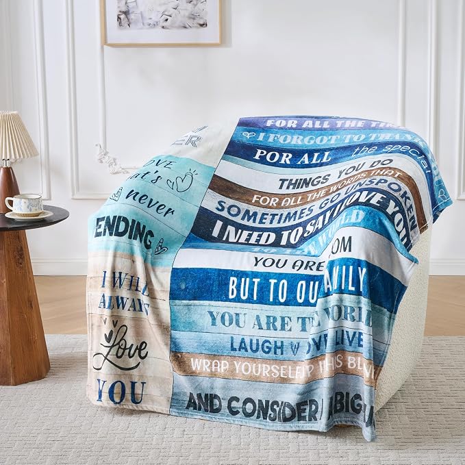 Blue Mother’s Day Blanket Gift for Mom – Soft Cozy Fleece Throw, Warm Inspirational Blanket for Mother, Birthday Gifts for Mom from Daughter & Son, Holiday, 50x60 inch