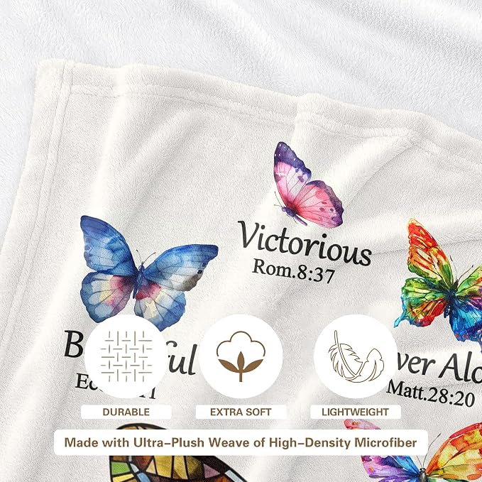 Christian Gifts for Women, Christian Blanket with Butterflies, Religious Gift for Woman, Inspirational Bible Verse Blankets Throws Spiritual Gift for Women Birthday Christmas 80"x60"