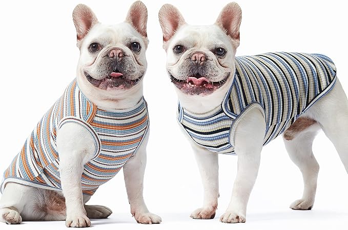 Dog Shirts Vest Cotton Striped T-Shirt, Sleeveless Stretchy Pet Clothes for Small Dogs, 2-Pack Soft Breathable Puppy Tank Top Cat Tee (XX-Large, Blue,Yellow)