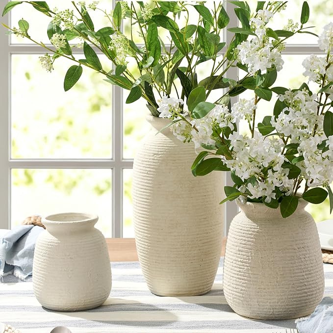 Ceramic Flower Vase, 12.5" Large Rustic Farmhouse Vases Home Decor Tall Pottery Decorative Pampas Vase for Table Living Room Entryway Mantel Bookshelf Bedroom Bathroom Kitchen - W