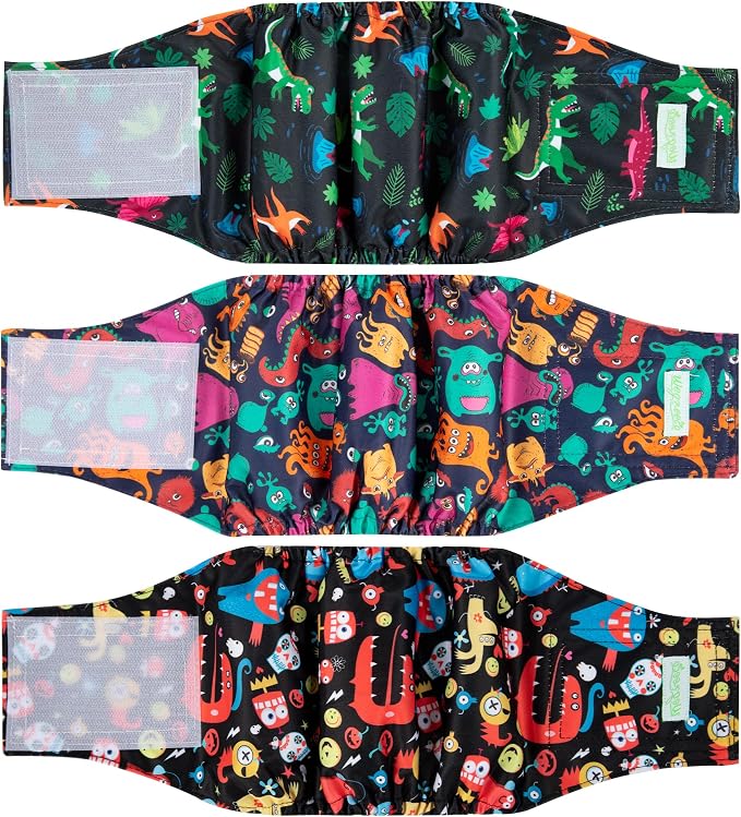 wegreeco Washable Male Dog Belly Band (Stylish Pattern)- Pack of 3 - Male Dog Belly Wrap, Dog Diapers Male (Childlike Creatures, XX-Large)