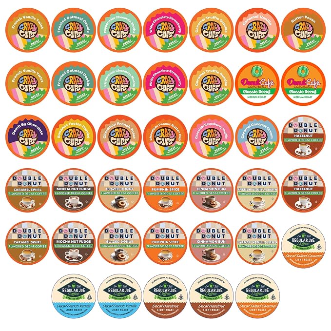 Crazy Cups Flavored Decaf Coffee Pods Variety Pack Compatible with Keurig K Cups Brewers, 40 Count, Assorted Decaffeinated Flavored Coffee Sampler(Pack of 1)