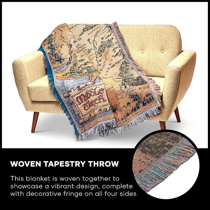 Northwest Lord of the Rings The Hobbit Middle Earth Woven Tapestry Throw Blanket, Soft and Durable Fandom Gift, 48 x 60 Inch