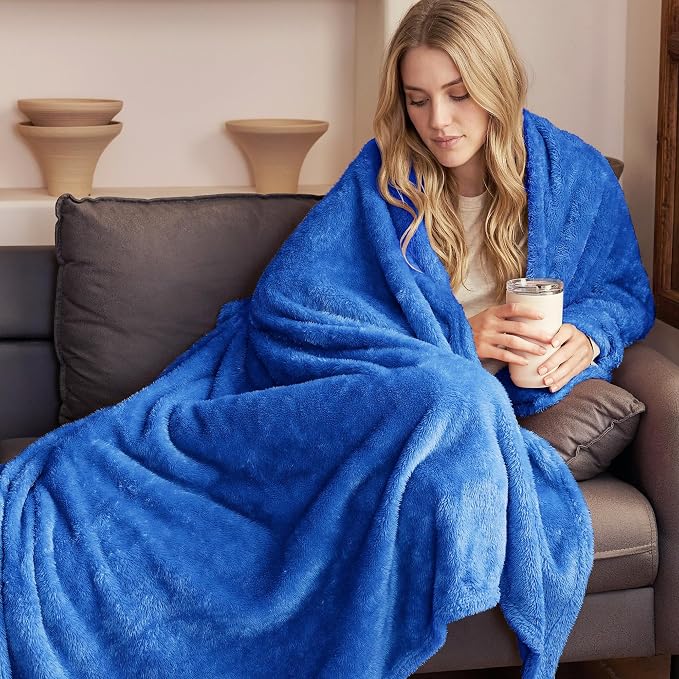 Exclusivo Mezcla Fuzzy Plush Fleece Bed Blanket Twin XL Size, Cobalt Blue | 90x66 Inches, Super Soft and Cozy Bed Blanket, Fluffy Blanket for Bed, College Dorm Room Essentials, All Season