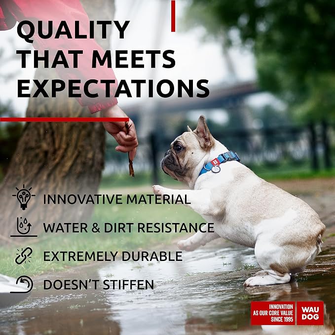 WAUDOG Waterproof Dog Collar Airtag Holder QR Tag Small Medium Large Dogs | Water and Dirt Resistant, Quick Dry QR Pet Tag Adjustable Durable Comfort for Male and Female Dogs Outdoor Walking Training