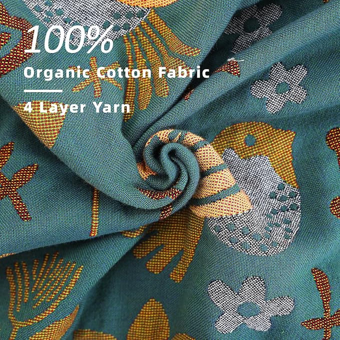 VANJOROY Boho Large Throw Blanket for Bed, 100% Muslin Cotton Soft Breathable Throw-Floral Bird Rustic Decor Blanket for Couch Sofa Quilt and Gift, 60" x 80"-Teal/Beige