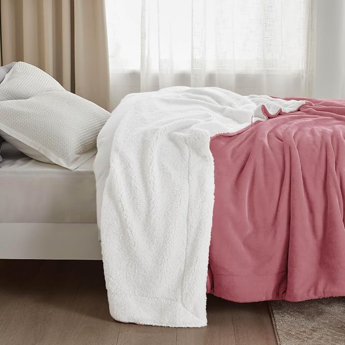 Bedsure GentleSoft Sherpa Fleece Blankets King Size for Bed, Non-Heated, Thick and Warm Throw for Girls and Women, Soft Fuzzy Plush King Blanket for Winter, Dusty Rose, 108x90 Inches