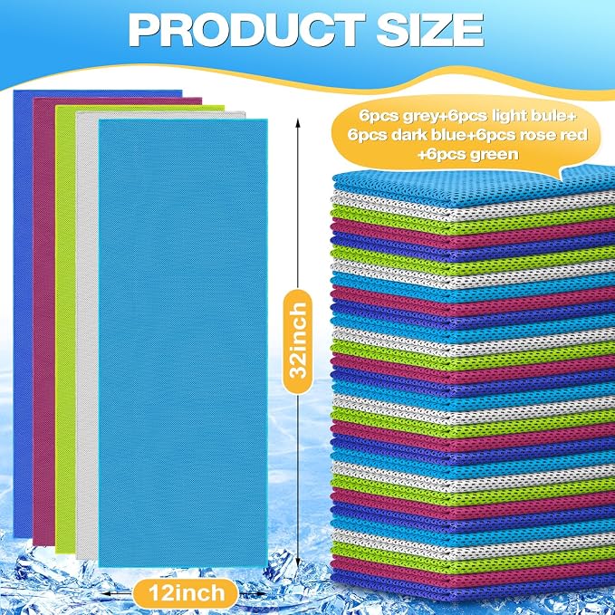 MENOLY 30 Packs Cooling Towels Bulk Cooling Towels for Neck and Face Gym Workout Cooling Neck Rags for Sports Yoga Soft Microfiber Breathable Sweat Rags for Hiking Running Fitness