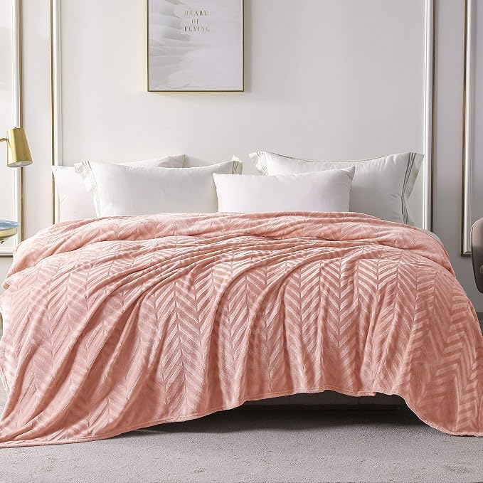 Whale Flotilla Flannel Fleece Fall Bed Blanket King Size, Pink | Lightweight Breathable Soft Bedspread, Plush Fluffy Coverlet Chevron Design Decorative Blanket for Home Life, 90x104 Inch