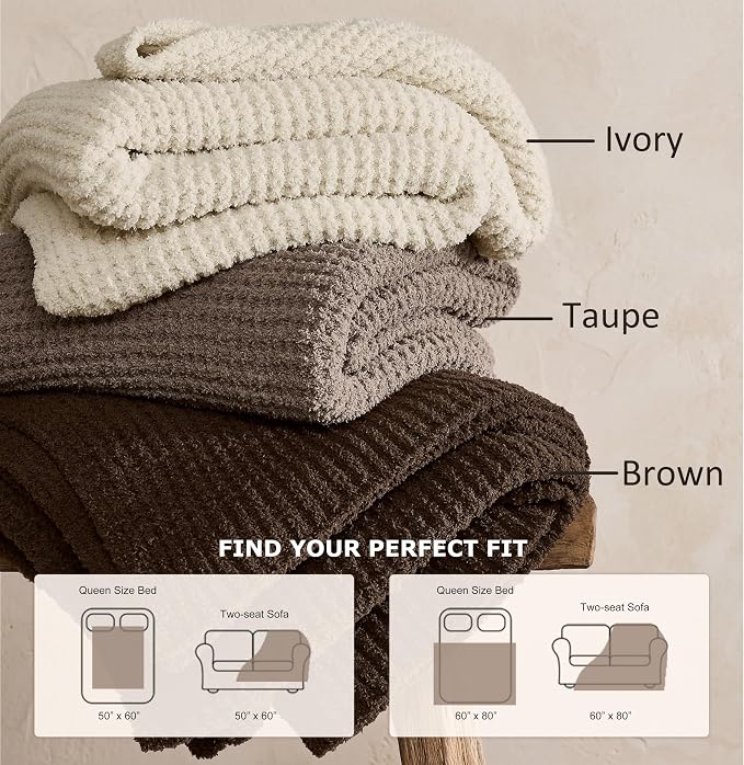 WDCOZY Ivory Waffle Throw Blanket for Couch Bed, Reversible Super Soft Plush Knitted Blanket, Lightweight Cozy Fuzzy Fluffy Warm Throw for Sofa Chair, Textured Blanket for Home Decor, Cream 60"x80"