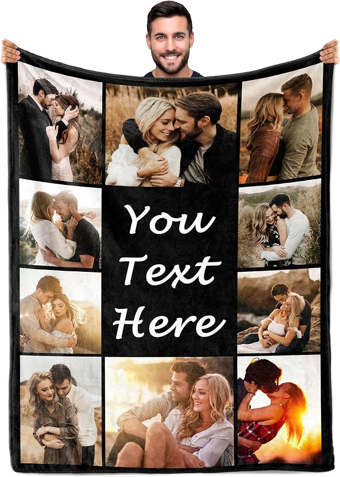 Custom Blanket with Picture Customized Blankets Customizable Photo Text Blanket Personalized Christmas Birthday Photos Gifts for Mom Dad Couple Girlfriend Boyfriend Man Women Pet Baby Wife Husband