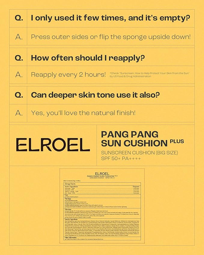 Pang Pang Big Sun Cushion Plus Refill - Korean Hypoallergenic & Cooling Face Sunscreen with Puff Sponge - Broad Spectrum SPF50+ PA++++ (0.88 oz)