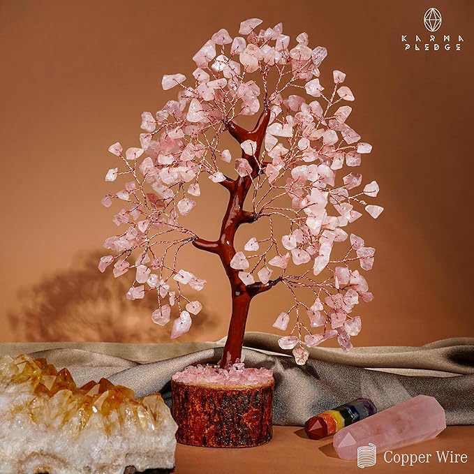 Rose Quartz Crystal Tree of Life Birthday Gifts for Women, Men, Handmade Home Decor, Office Decoration, Healing Crystal Chakra Tree for Money, Positivity, Reiki, Good Luck Gifts for Her, Mom & Dad