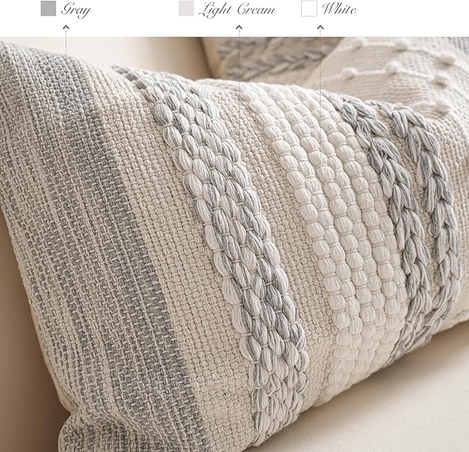 Gray Boho Decorative Throw Pillow Cover 18x18 Square Farmhouse Accent Cushion for Couch Sofa Livingroom Bedroom Pillowcase Modern Home Décor (Pack of 1)