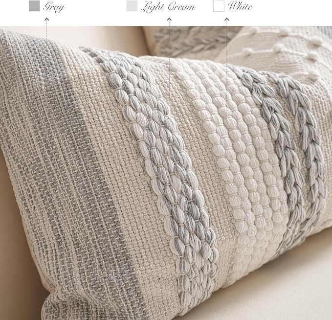 Gray Boho Decorative Throw Pillow Cover 20x20 Square Farmhouse Accent Cushion for Couch Sofa Livingroom Bedroom Pillowcase Modern Home Décor (Pack of 1)