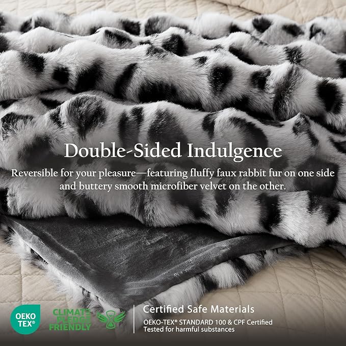 WDCOZY Cheetah Leopard Print Bubble Throw Blanket, Luxury Faux Rabbit Fur Mink Plush Throw for Couch, Sofa and Bed, Soft Fluffy Fuzzy Cozy Blanket for Women, 60x80 inches, Grey, 950 GSM