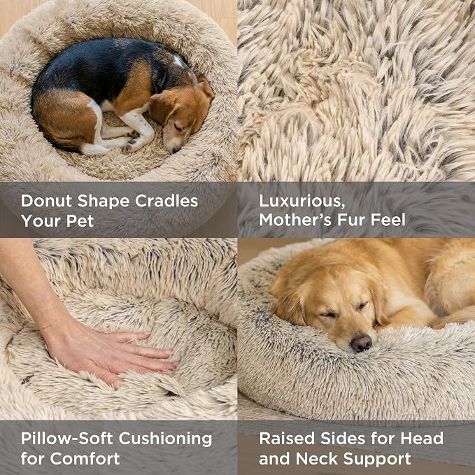 Best Friends by Sheri Original Calming Donut Dog Bed, Gray, Large, 36" | Machine-Washable Cover, Shag Faux Fur, Orthopedic Support, Sense of Security, Water-Resistant Base, Large Dogs Up to 100 lbs