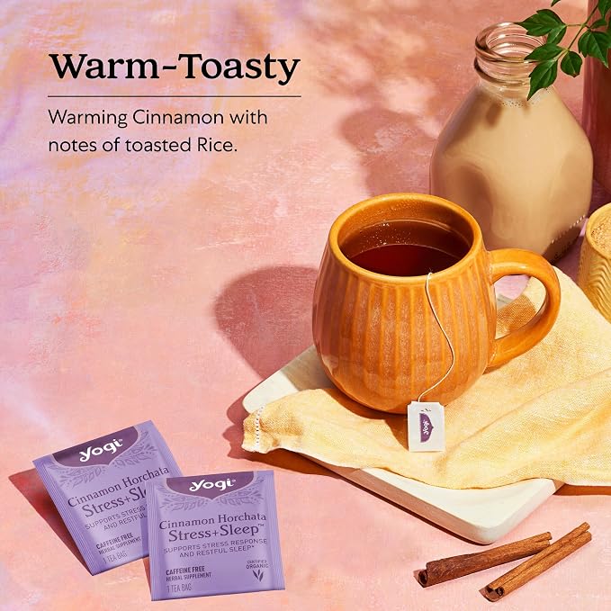Yogi Tea Cinnamon Horchata Stress & Sleep - 16 Tea Bags per Pack (6 Packs) - Organic Sleep Tea - Supports a Restful Sleep - Includes Ashwagandha, Passionflower & Apple Cider Vinegar