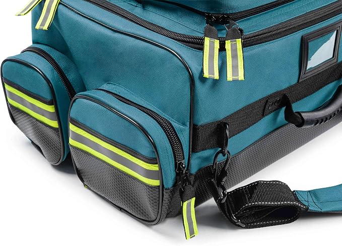 Scherber Fully Stocked First Responder Ultimate Professional EMT/EMS Trauma Kit | HSA/FSA Approved | w/10+ Compartments, Zippered Pockets, Dividers, Oxygen Access & 260+ First Aid Supplies (Blue)