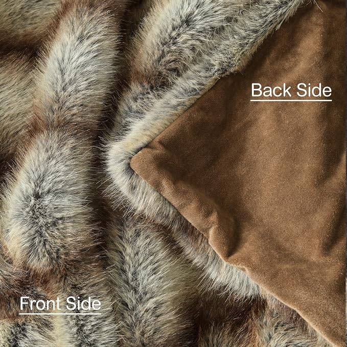 HORIMOTE HOME Luxury Plush Blanket, Soft & Cozy Fur Throw Blanket for Couch, Bed and Sofa, Fluffy Faux Fur Throw, with Shed-Free Design, 50x60 Inches Decorative Blankets, Brown Taupe Stripes