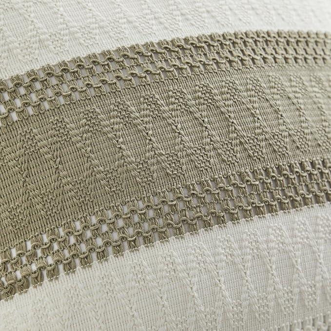 2pk Boho Pillow Covers 24x24, Natural White/Contrast/Dark Sage | 100% Organic Cotton Body, Stripe Embroidery, Farmhouse Decorative Cushion Covers for Sofa Bed Living Room Home Decor