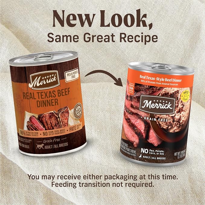 Merrick Grain Free Premium And Natural Canned Dog Food, Soft And Healthy Wet Recipe, Real Texas Beef Dinner - (Pack of 12) 12.7 oz. Cans
