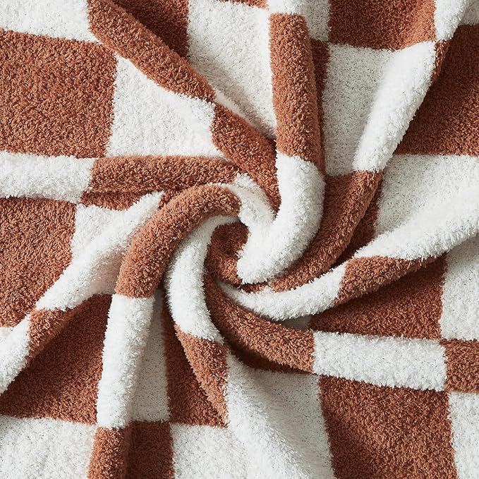 Soft Checkered Throw Blanket for Couch-Cozy Warm Knitted Blankets | Lightweight Warm Fluffy Decor for Women, Mom, Her & Girls, Sofa, Chair, Bed, 50x60in,Autumn Leaf Orange