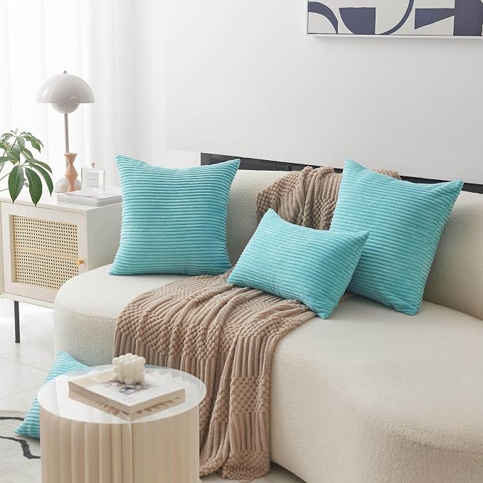 Home Brilliant Teal Pillow Cover 24x24 Large Striped Corduroy Plush Texture Velvet Euro Throw Pillow Sham Pillow Cover for Chair, 24 x 24 inch (60cm)
