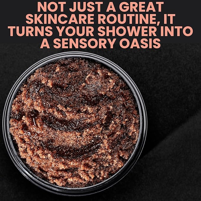 (BUM) Coffee Scrub - Exfoliating Sugar Body Polish, Hydrates, Moisturizes, Anti Cellulite & Stretchmark Treatment, with Organic Shea, Coconut Oil, Rosehip, Vitamin E, & Jojoba, Natural Deodorant, 8oz