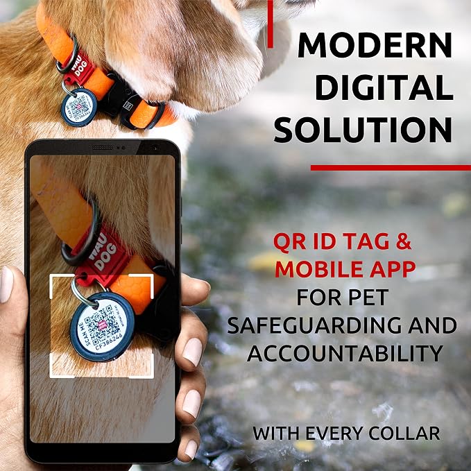 WAUDOG Waterproof Dog Collar Airtag Holder QR Tag Small Medium Large Dogs | Water and Dirt Resistant, Quick Dry QR Pet Tag Adjustable Durable Comfort for Male and Female Dogs Outdoor Walking Training
