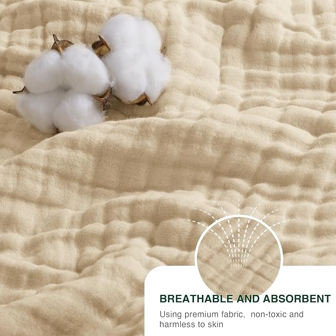 Love's cabin 100% Cotton Muslin Blanket, 6 Layer Lightweight Breathable Gauze King Size Blanket 108 x 90 Inches, Soft Summer Blanket for Bed, Khaki