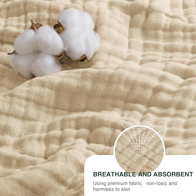 Love's cabin 100% Cotton Muslin Blanket, 6 Layer Lightweight Breathable Gauze Large Throw Blanket 50 x 70 Inches, Soft Cooling All Season Blanket for Couch or Sofa, Khaki