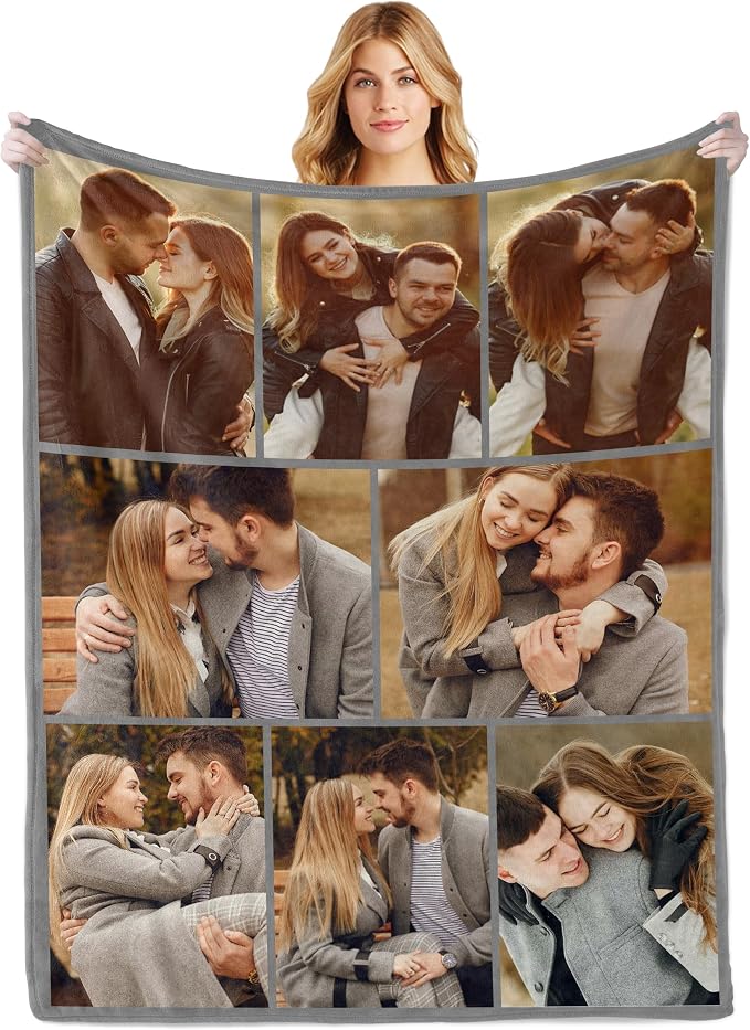 Personalized Picture Blanket, Custom Blanket With Photos for Mom Dad Couple | Personalized Mother's Day Fathers Day Christmas Birthday Gifts for Mom Girlfriend Boyfriend Wife Husband Her/Him