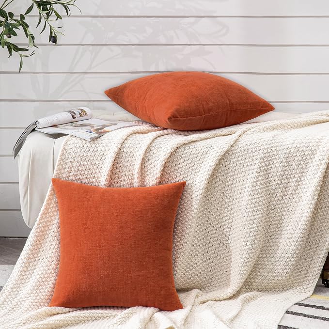 GAWAMAY Decorative Square Throw Pillow Covers 20x20 Inch Set of 2, Super Soft Chenille Pillows Farmhouse Fall Pillowcase for Living Room Bedroom Sofa Couch Cushion Cover Burnt Orange 50x50cm/20x20