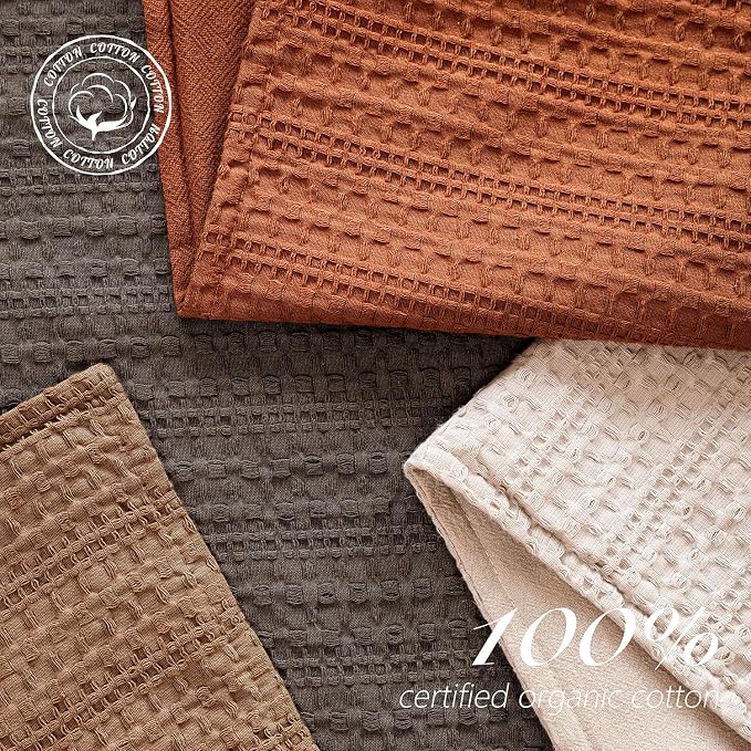 Foindtower Set of 2 Decorative Cotton Waffle Weave Throw Pillow Covers Euro Shams Cushion Covers Accent European Pillowcase for Bed Couch Sofa Bedroom Living Room Home Decor 24×24 Inch Burnt Orange