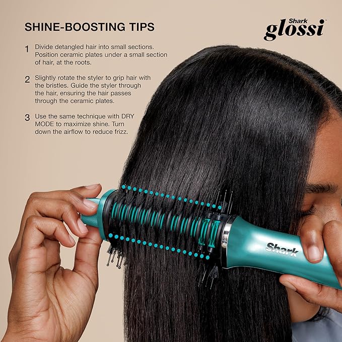 Shark Glossi 2-in-1 Hot Tool and Air Glosser, Ultra-Fast, Ultra-Glossy Blowouts at-Home, Heat-Controlled Ceramic, Curly, Coily, and Color Friendly, Jewel Teal, HT302TL