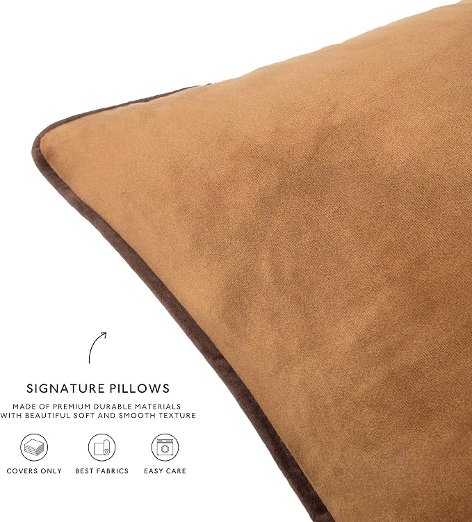MONDAY MOOSE Decorative Throw Pillow Covers Cushion Cases, Set of 4 Soft Velvet Modern Double-Sided Designs, Mix and Match for Home Decor, Pillow Inserts Not Included (16x16 inch, Brown/Beige)