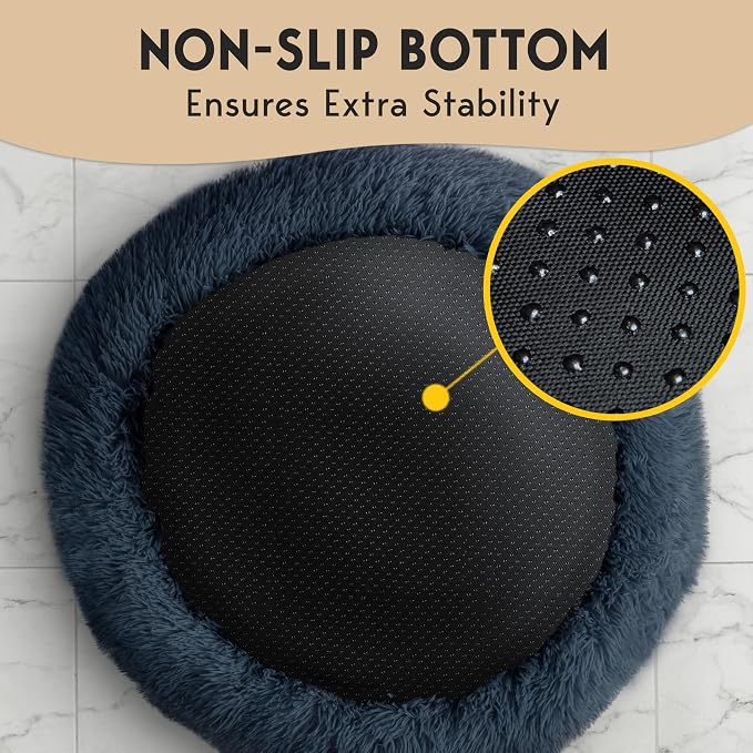 PetJett XL Dog Beds for Large Sized Dog - 45'' Extra Large Dog Bed, Washable Dog Bed - Anti-Slip Super Soft Round Donut Bed, Fluffy Faux Fur Anti-Anxiety Premium Comfort Pet Bed, Fits Dogs upto 120lbs