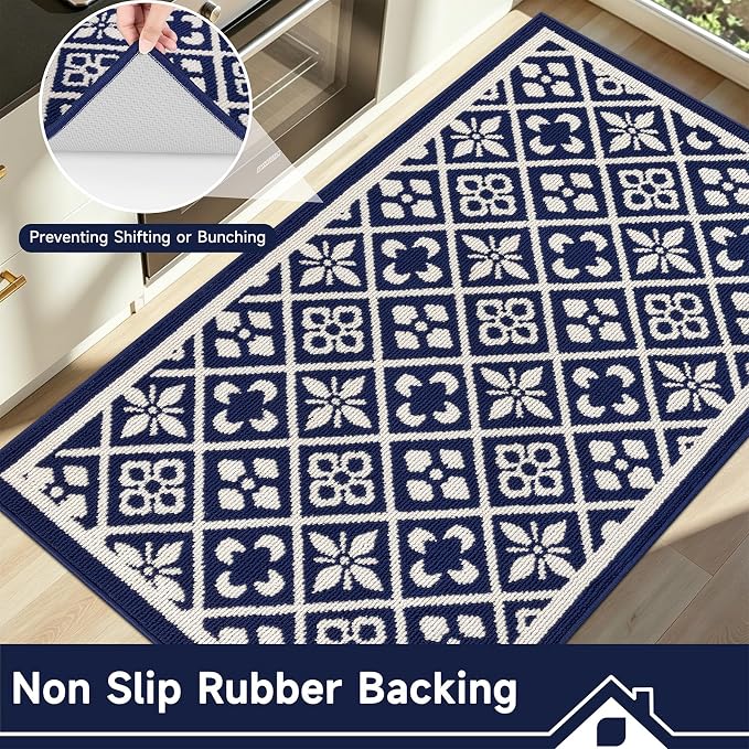Ileading Indoor Door Mat 3x5ft, Absorbent Muddy Mats for Dogs, Low-Profile Entrance Large Welcome Mat with Non-Slip Rubber Backing, Washable Runner Carpet for Hallway,Entryway,Kitchen(Navy)