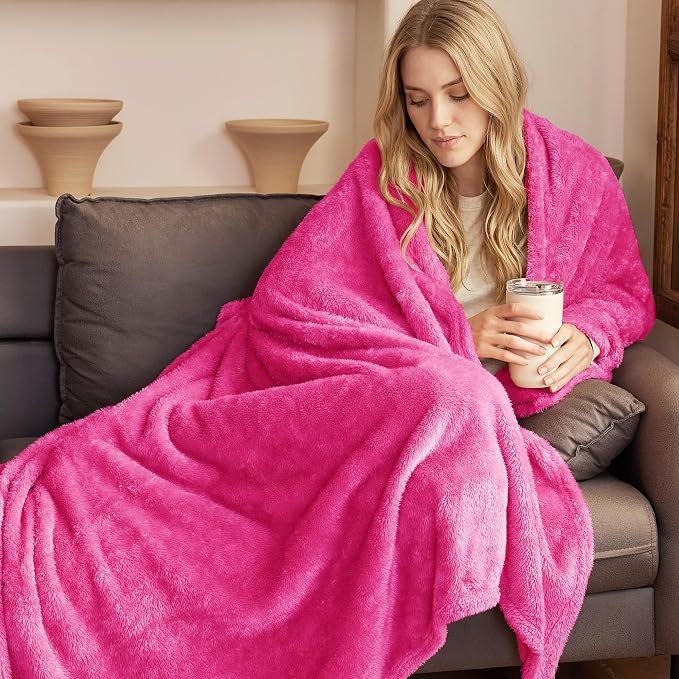 Exclusivo Mezcla Fuzzy Plush Fleece Bed Blanket King Size, Hot Pink | 104x90 Inches, Super Soft and Cozy Bed Blanket, Fluffy Decorative Bedding for Livingroom, Bedroom, All Season