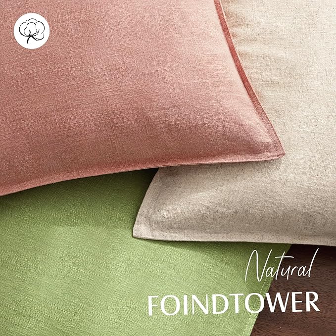 Foindtower Pack of 2, Decorative Linen Solid Throw Pillow Covers Soft Accent Euro Cushion Case Boho Farmhouse Pillowcase for Chair Couch Sofa Bedroom Living Room Home Decor 22 x 22 Inch Coral Pink