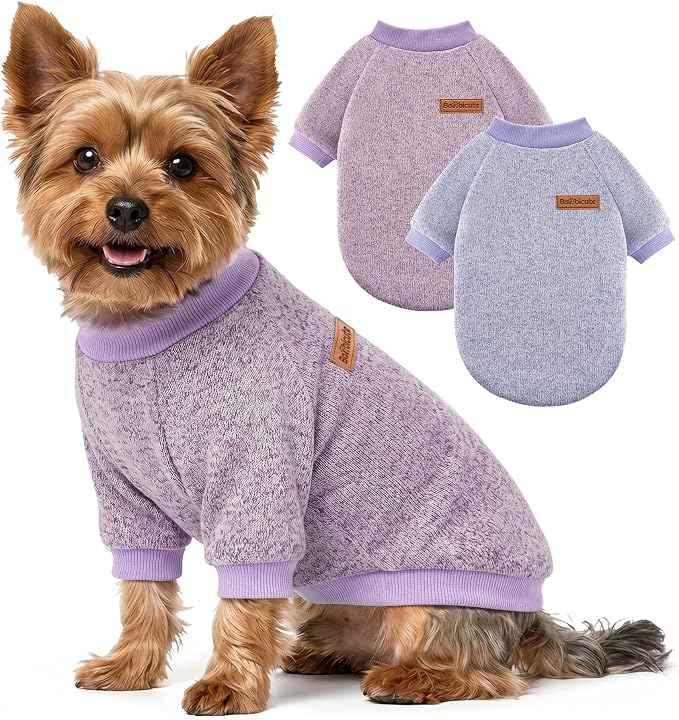 2 Pack Dog Sweaters for Small Dogs Girl Boy Winter Fleece Clothes Warm Soft Dog Sweatshirt Outfit for Dogs Cats Pet Apparel (Blue Purple+ Sweet Purple, M (Back: 13.7",Chest: 17.7", 10-14Ibs))